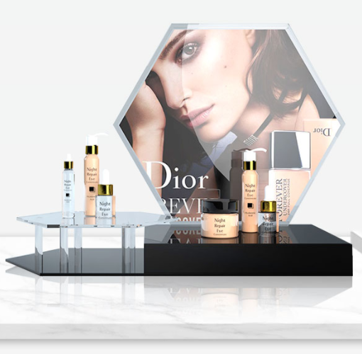 Handmade Modern Acrylic Display Stand Stainless Steel Floor Standing for Nail Skin Care Cosmetic Retail Display for Garments Handmade Modern Acrylic Display Stand Stainless Steel Floor Standing for Nail Skin Care Cosmetic Retail Display for Garments